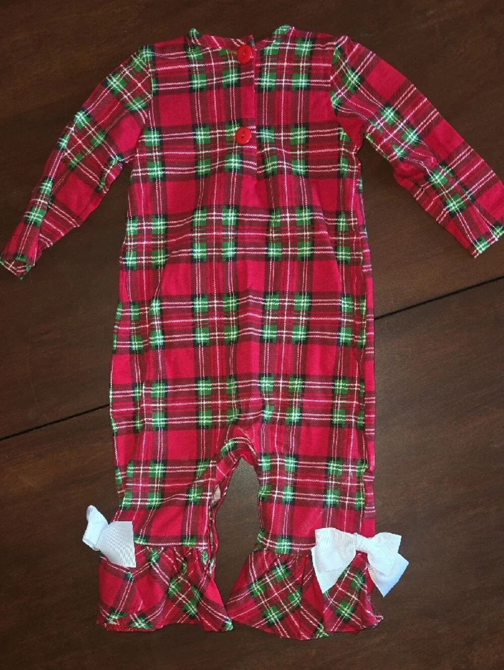 Red Plaid Baby Footie One-Piece with Monogram Bib